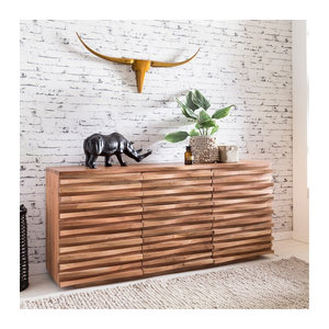 Finebuy Massivholz Sideboard Akazie Natur Braun mit 2 Türen und 3 Schubladen Design Front B: 160 cm, H: 75 cm, T: 43 cm