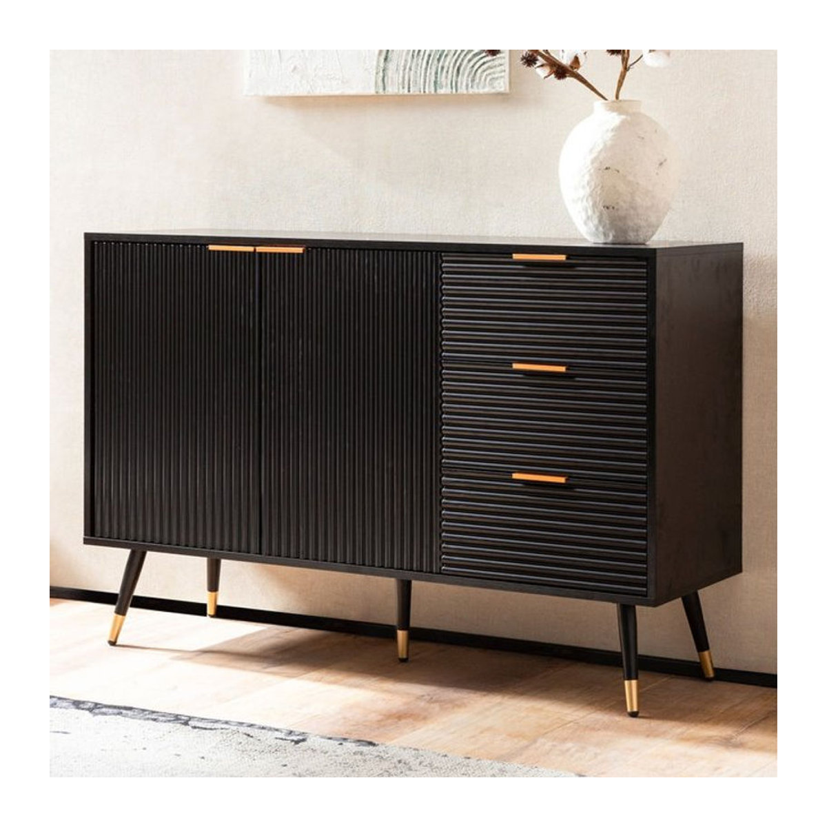 Finebuy Sideboard Kommode Modern in Schwarz mit 2 Türen und 3 Schubladen B/T/H: 120 x 40 x 80 cm - Bild 1