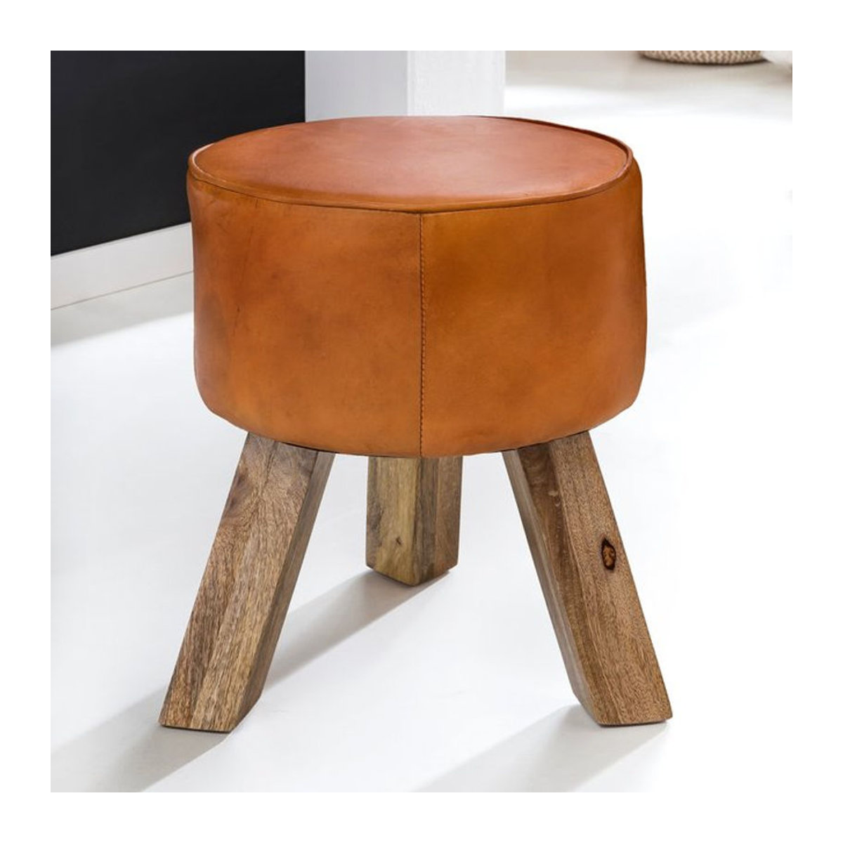FineBuy Sitzhocker FB45553 Barhocker aus Holz und Leder in Braun, Modern Design und Landhausstil, B/T/H: 37 x 45 x 37 cm - Bild 1