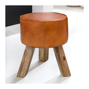 FineBuy Sitzhocker FB45553 Barhocker aus Holz und Leder in Braun, Modern Design und Landhausstil, B/T/H: 37 x 45 x 37 cm