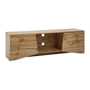 Finebuy TV-Board Lowboard in Eiche Natur mit 2 Türen und Glasablage, B/T/H: 160 x 40 x 50 cm