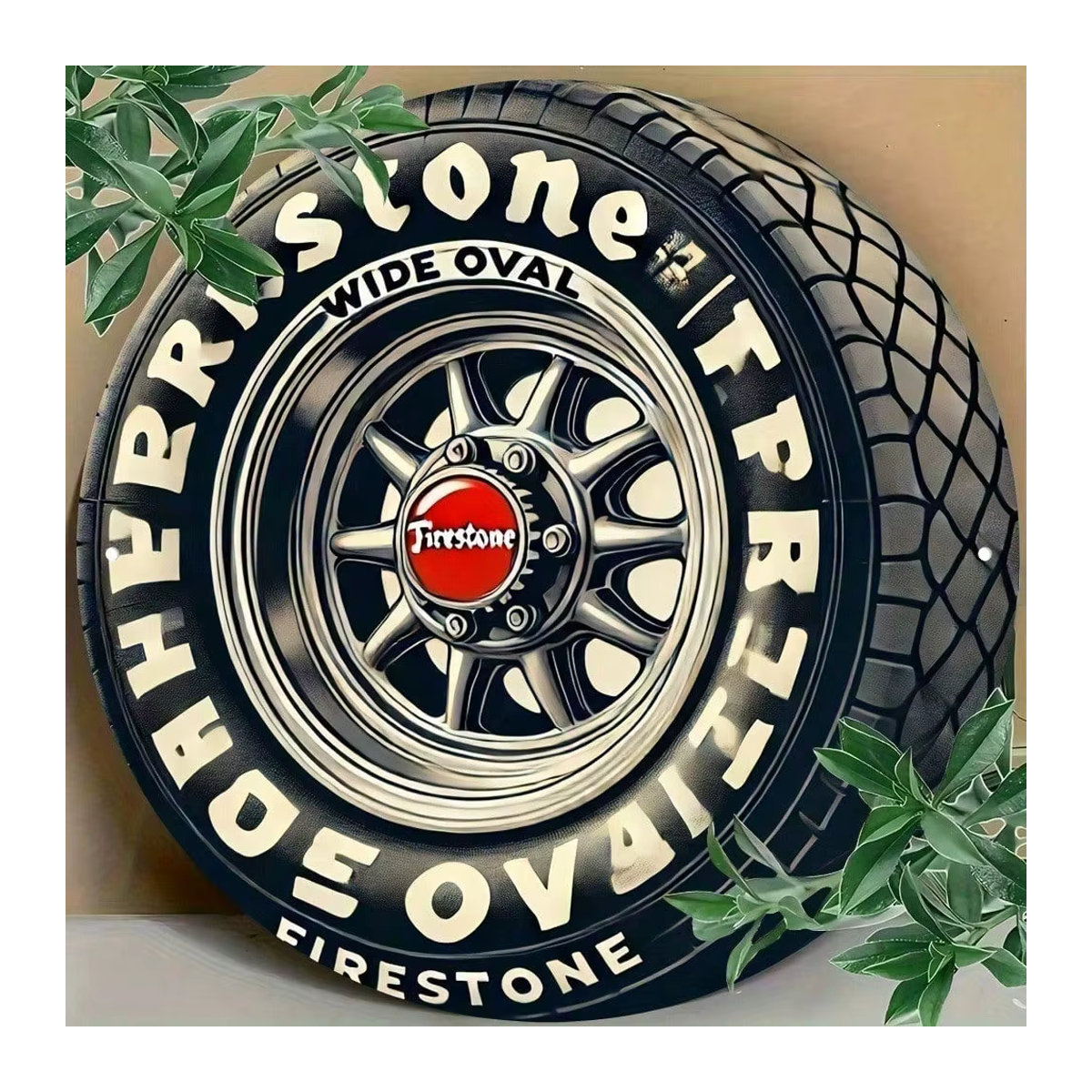 Firestone Retro Metallschild Rund Vintage Klassisches Auto Wandkunst Schwarz Durchmesser: 20,32 cm - Bild 1