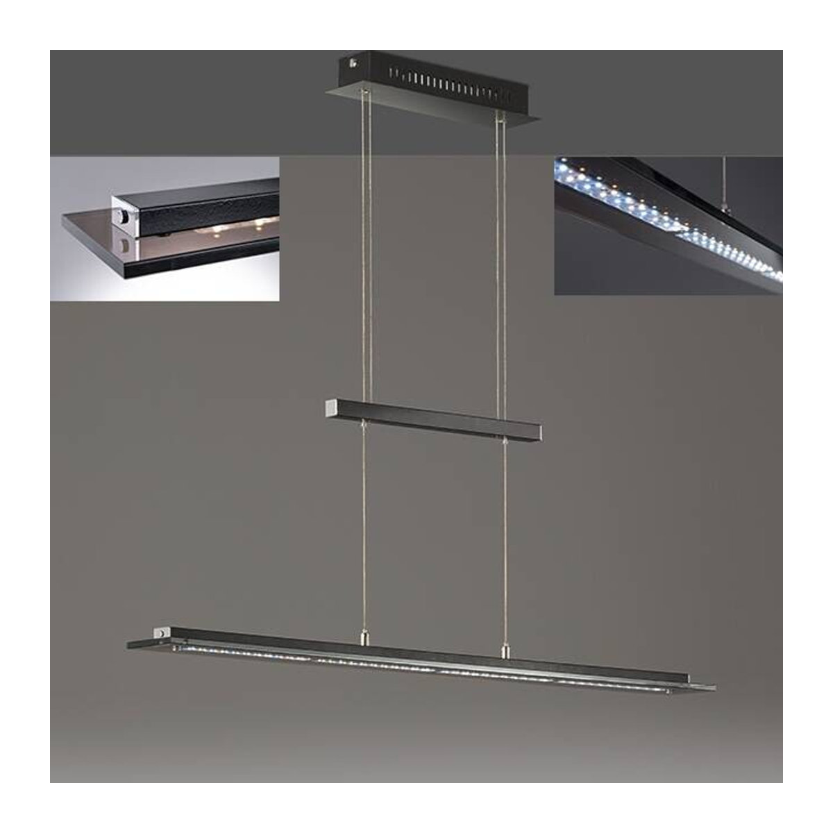 Fischer & Honsel LED-Pendelleuchte Tenso Schwarz Chrom Glas Metall Modern Minimalistisch B/H/T: 88 x 150 x 9 cm - Bild 2