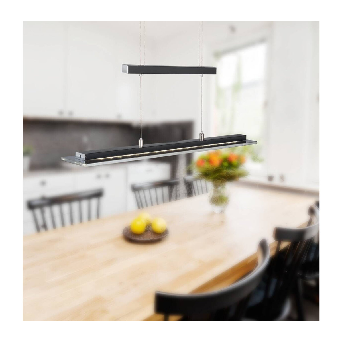 Fischer & Honsel LED-Pendelleuchte Tenso Schwarz Chrom Glas Metall Modern Minimalistisch B/H/T: 88 x 150 x 9 cm - Bild 3