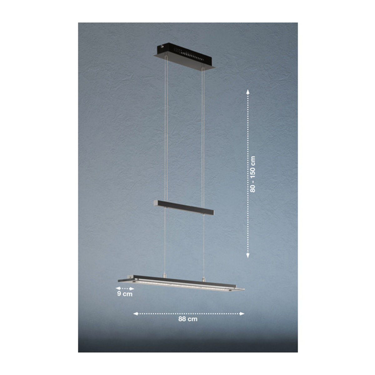 Fischer & Honsel LED-Pendelleuchte Tenso Schwarz Chrom Glas Metall Modern Minimalistisch B/H/T: 88 x 150 x 9 cm - Bild 5