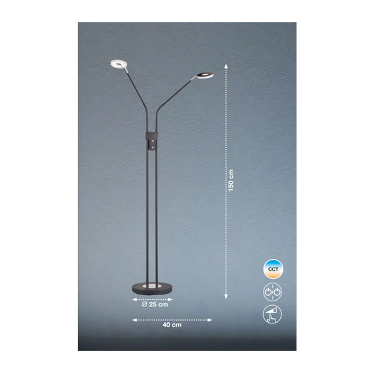 Fischer & Honsel Stehleuchte Dent aus Metall in Schwarz mit integrierter LED und neutralweißem Licht, Höhe: 150 cm - Bild 2