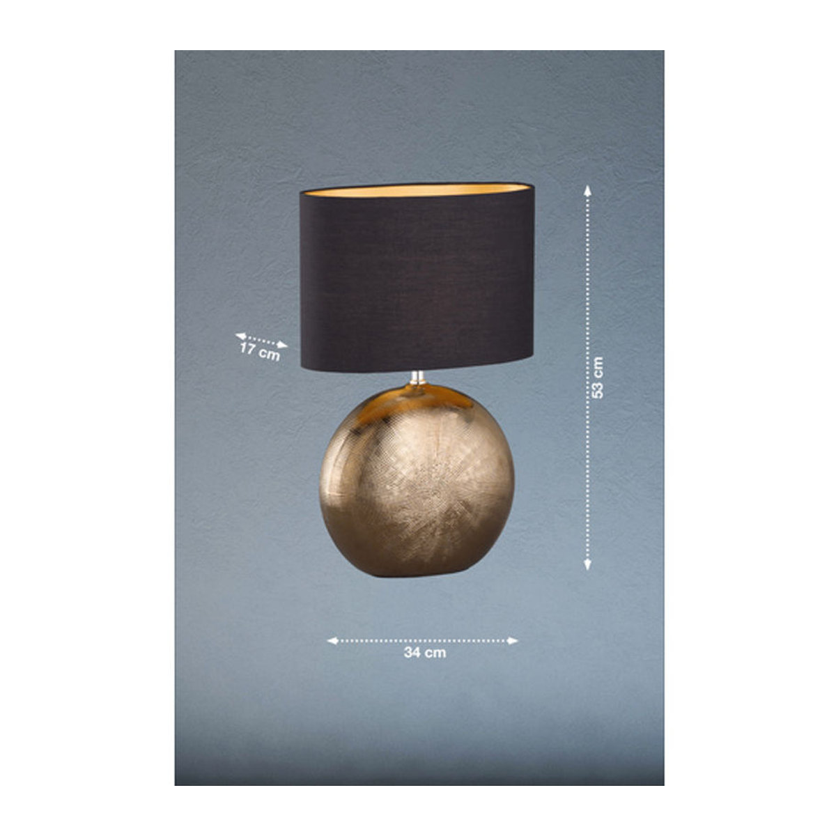 Fischer & Honsel Tischleuchte Foro Keramik und Stoff in Schwarz und Bronze mit E27 Fassung, Höhe: 53 cm - Bild 5