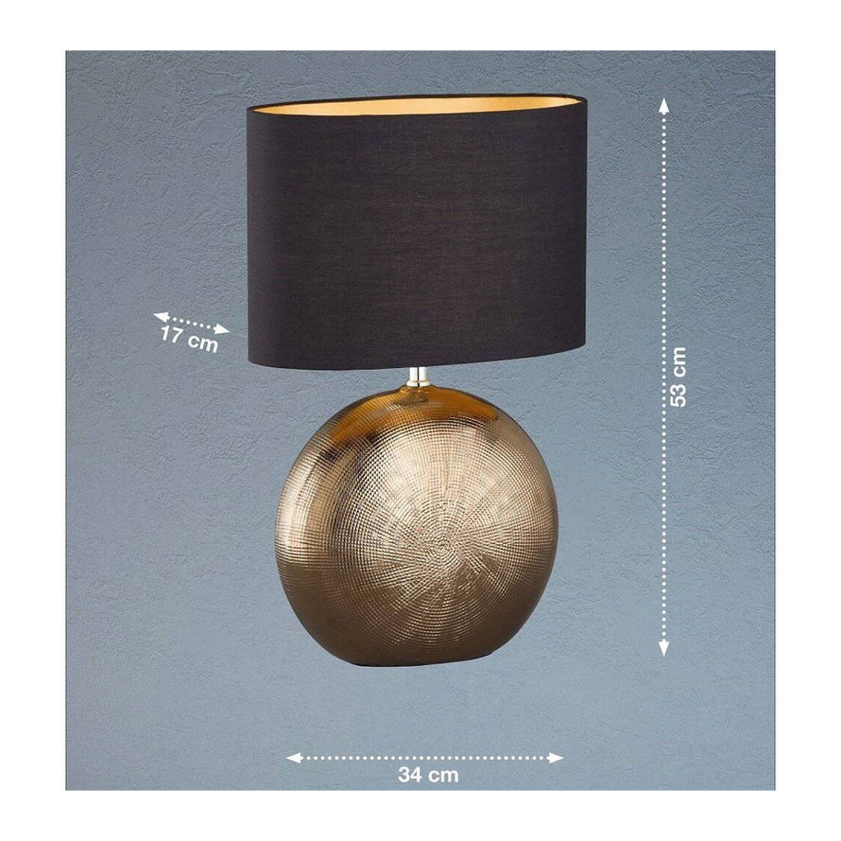 Fischer & Honsel Tischleuchte Foro Keramik und Stoff in Schwarz und Bronze mit E27 Fassung, Höhe: 53 cm - Bild 6
