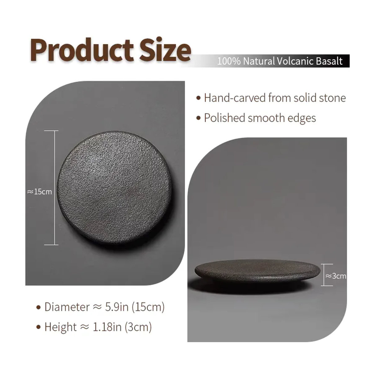 Fiteo Teekannenständer aus natürlichem Basalt in Braun, handgefertigtes rundes Design im orientalischen Stil für die chinesische Teezeremonie und Zen-Dekoration - Bild 5