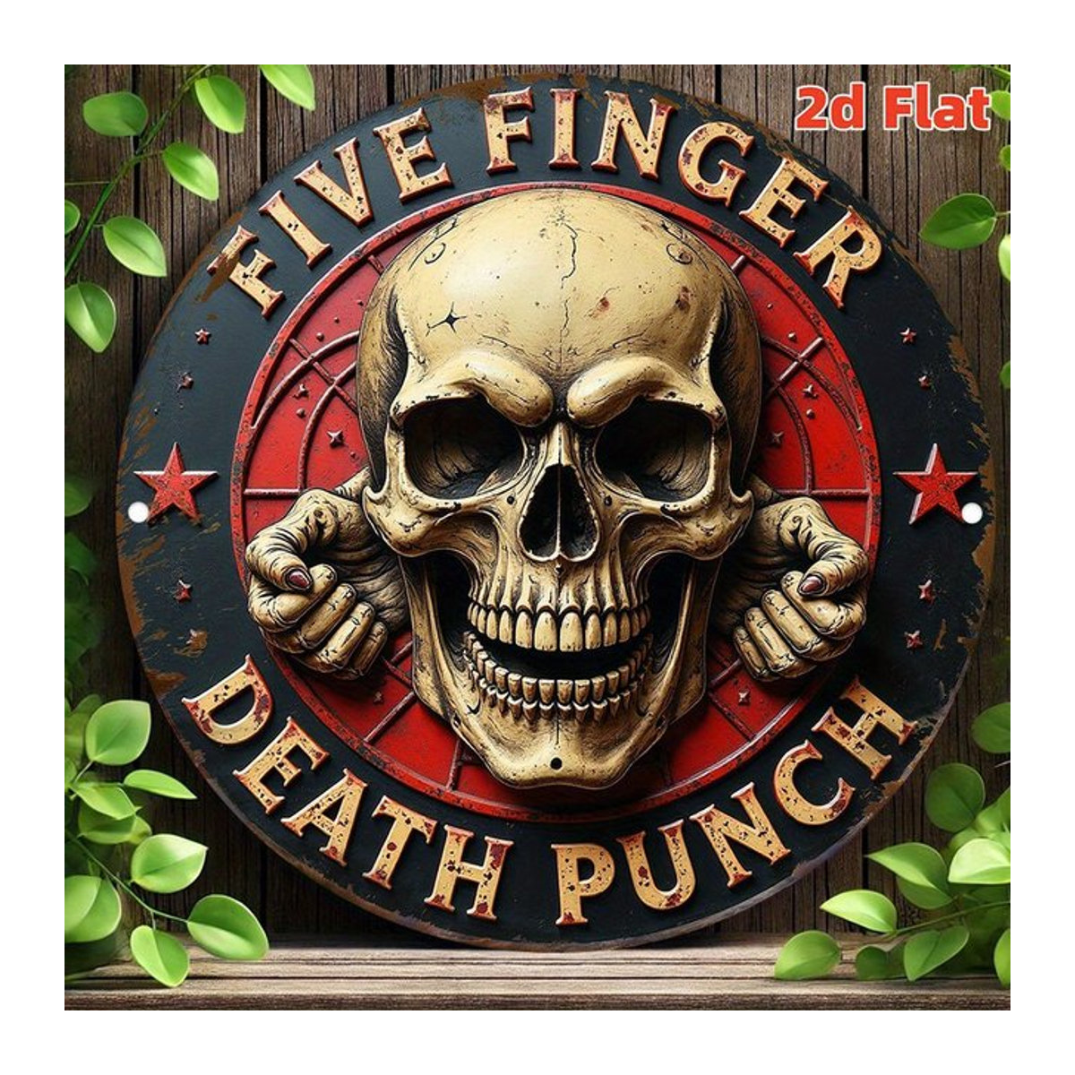 Five Finger Death Punch Rundes Metallschild im Vintage-Stil mit Totenkopf-Motiv, Mehrfarbig, Durchmesser: 20 cm - Bild 1