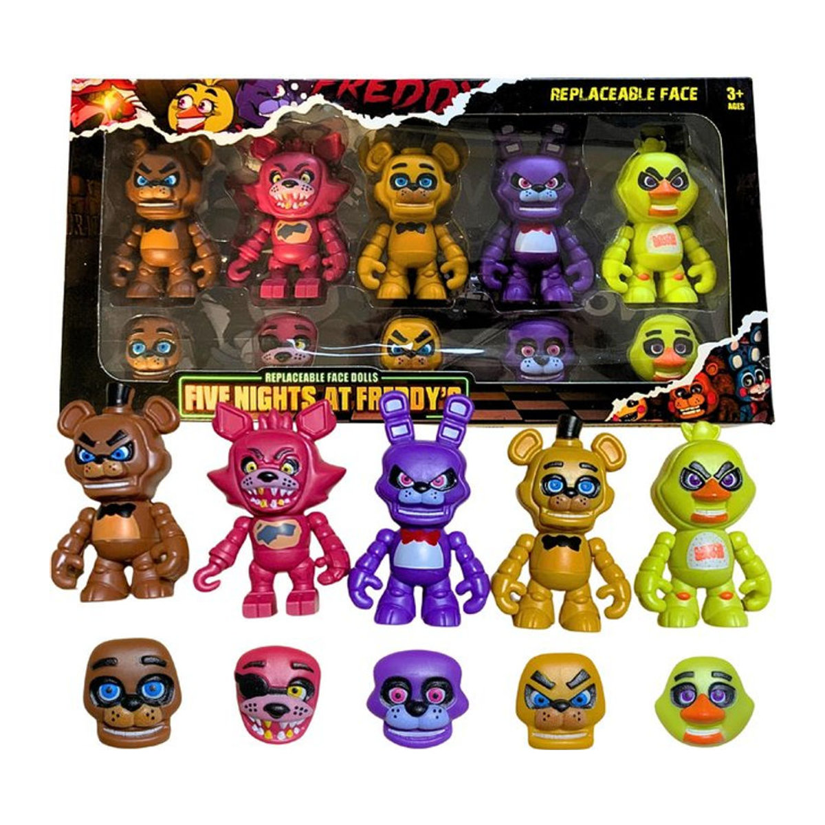 Five Nights At Freddy's Figuren Set mit 5 austauschbaren Gesichtern von Super Merchant in Mehrfarbig - Bild 1