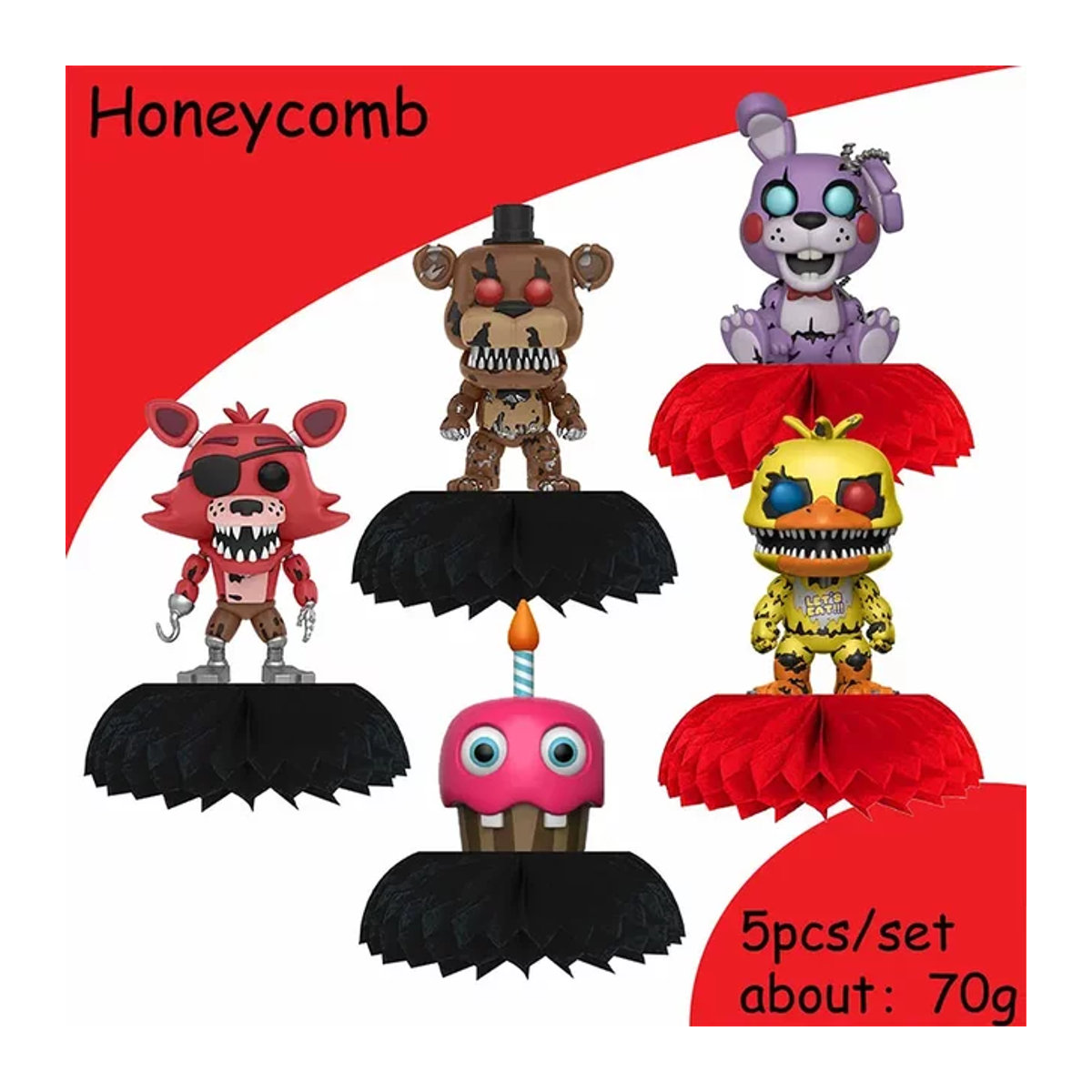 Five Nights at Freddy's Honeycomb Ball Dekoration aus Papier für Kindergeburtstage und Babypartys, mehrfarbig, rund und stehend - Bild 1