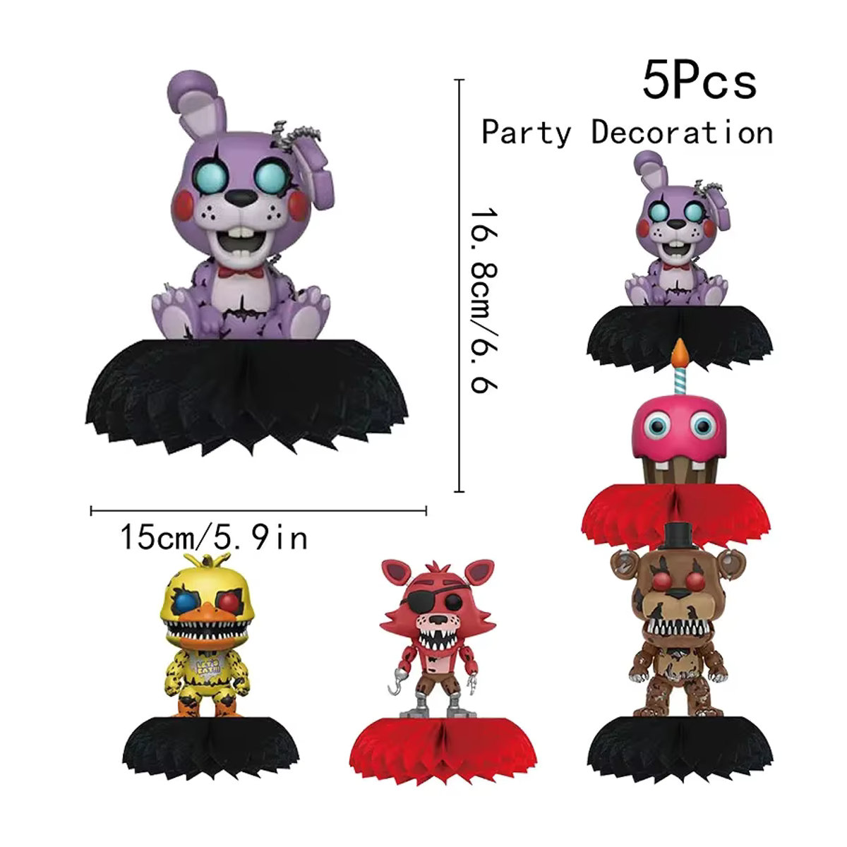 Five Nights at Freddy's Honeycomb Ball Dekoration aus Papier für Kindergeburtstage und Babypartys, mehrfarbig, rund und stehend - Bild 2