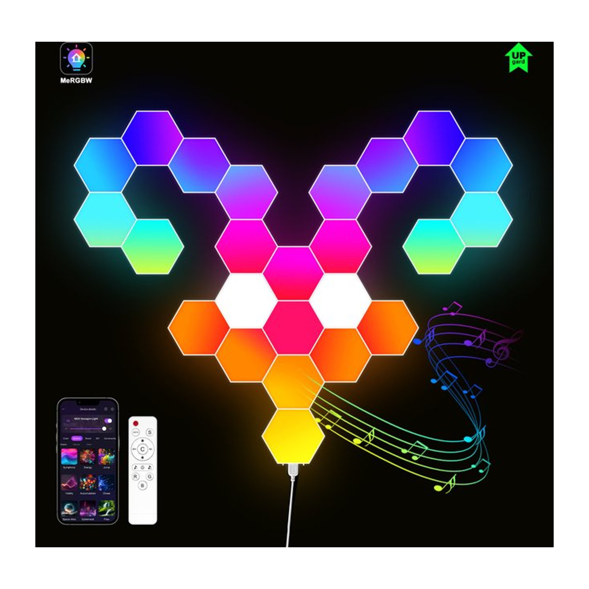Fivemi Intelligente LED-Sechskant-Wandleuchte Quantum Panel in Bunt mit Musiksynchronisierung und APP-Steuerung für dein Wohnzimmer oder Schlafzimmer - Bild 1
