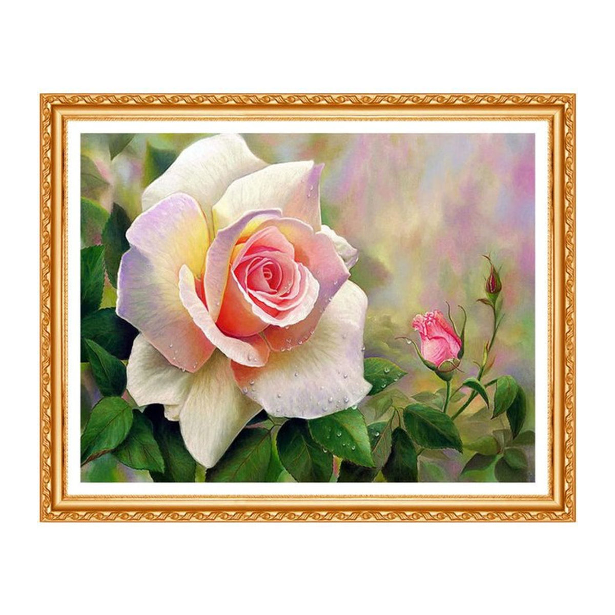 FIYO 3D Diamantmalerei Rose Floral Strass Dekoration, mehrfarbig und rosa, B/H: 30 x 30 cm - Bild 1
