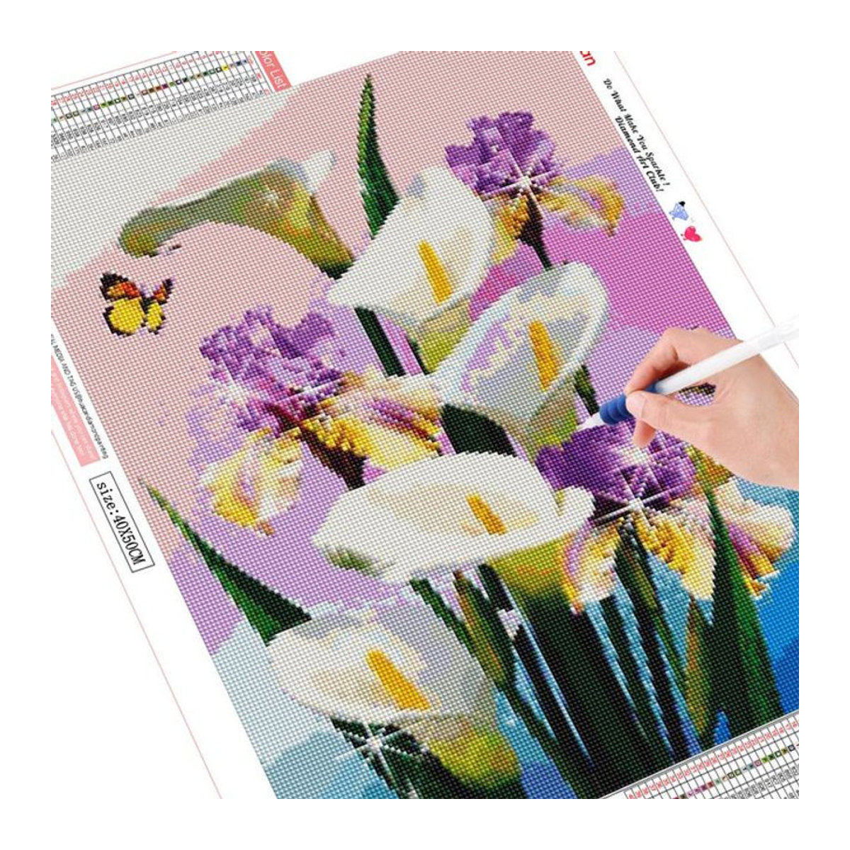 FIYO 5D Diamant-Malerei-Set mit floralem Blumen-Mosaik in Mehrfarbig, Rechteckig, B: 30 cm x H: 20 cm - Bild 1