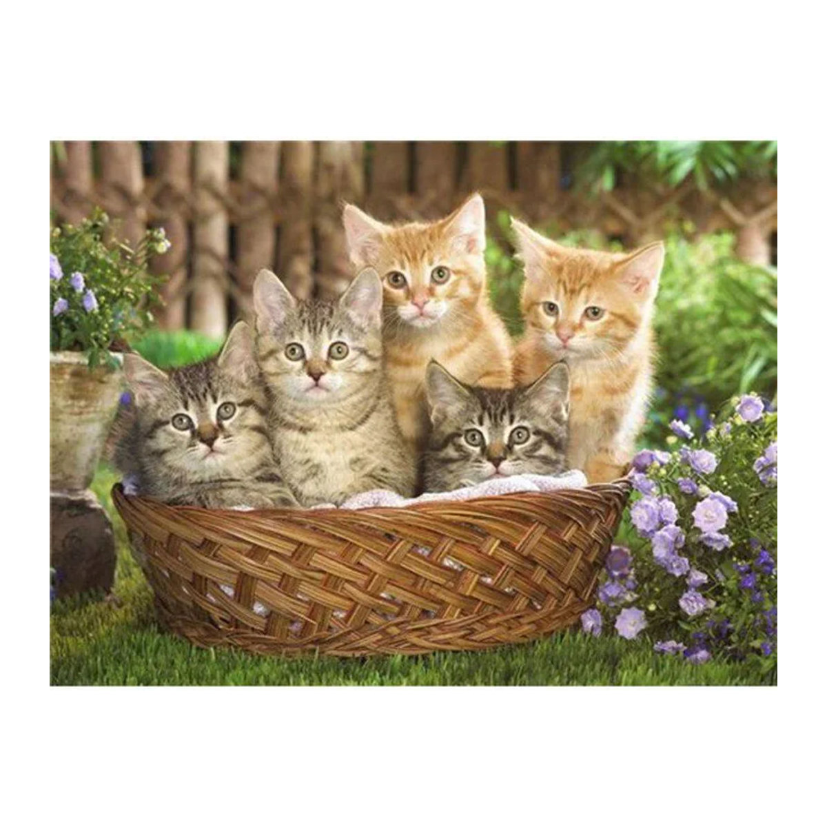 FIYO 5D-Diamantgemälde Katze im Blumenkorb als Diamant-Stickerei und Kreuzstich in Mehrfarbig, B/H: 20 x 30 cm - Bild 1