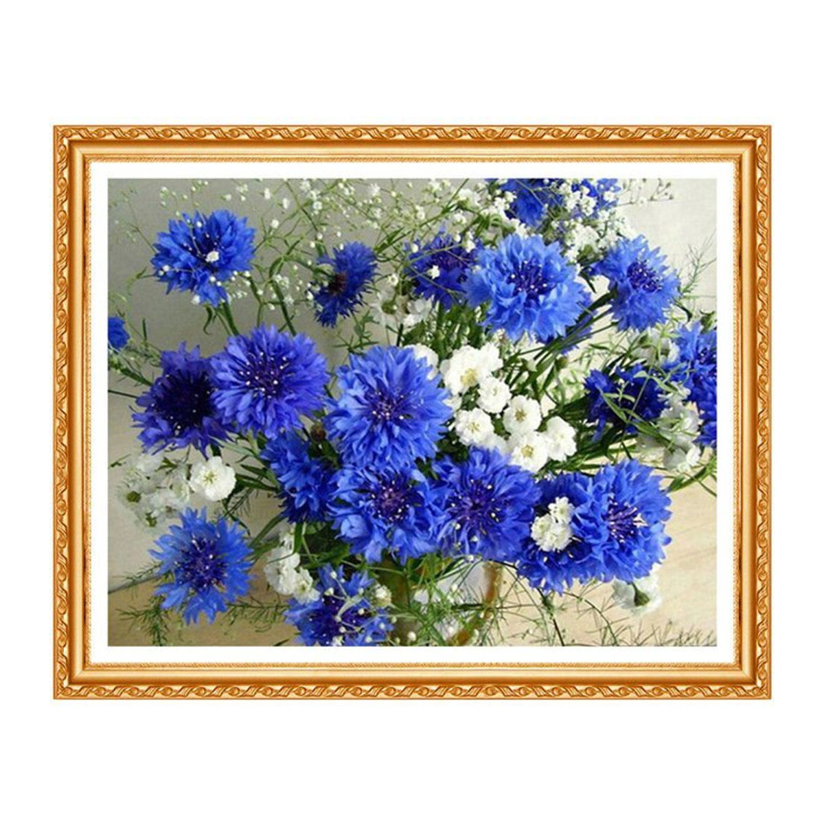 FIYO 5D Diamantgemälde Kornblume Blau mit runden Steinen als DIY Kreuzstich Set, B: 50 cm, H: 70 cm - Bild 1