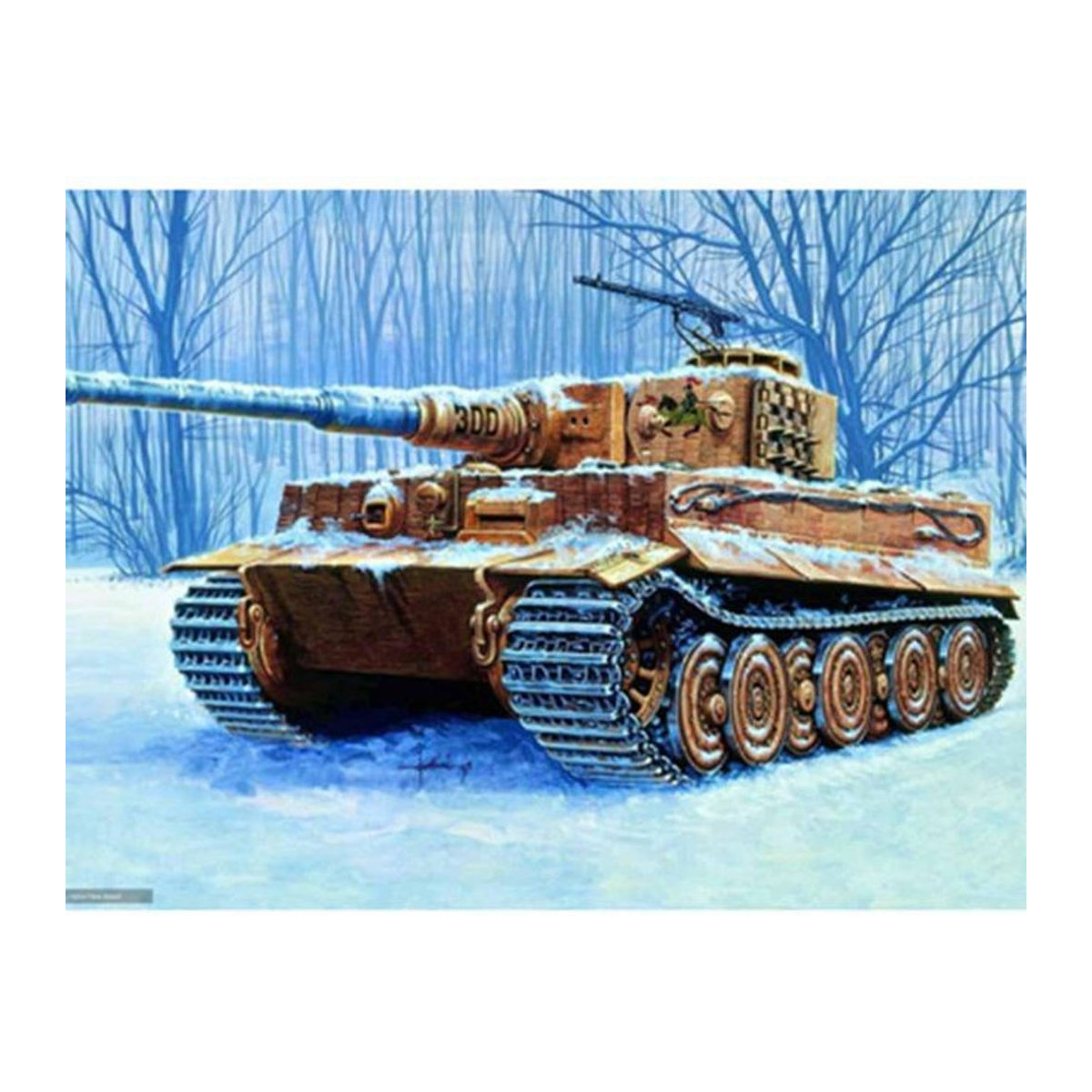 FIYO 5D Diamantgemälde Panzer im Schnee zum Selbermachen, handgefertigtes Mosaik-Stickset für die Heimdekoration, mehrfarbig, B: 30 cm, H: 20 cm - Bild 1