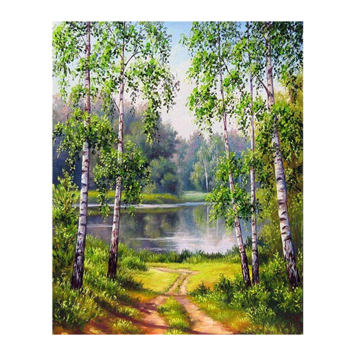 FIYO 5D Diamantgemälde Waldlandschaft rund, mehrfarbige Diamant-Stickerei aus Kunstharz und Kunststoff, Durchmesser: 20 cm - Bild 1