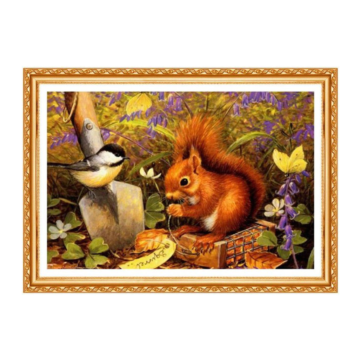 FIYO 5D DIY Diamantmalerei Eichhörnchen und Vogel mit runden Bohrern, Stickerei Kreuzstich Deko, B/H: 20 x 30 cm, mehrfarbig - Bild 1