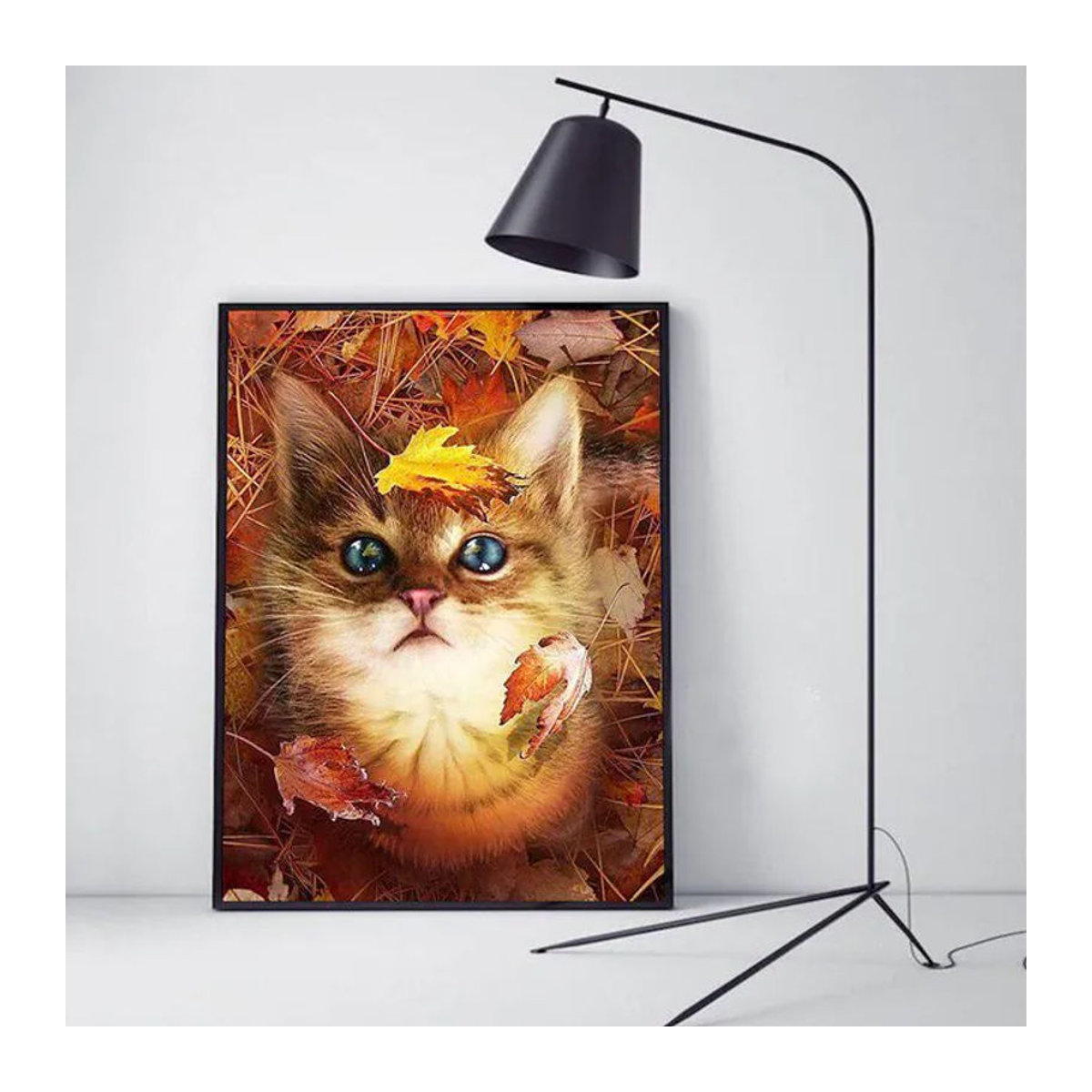 FIYO 5D DIY Diamantmalerei Katze im Herbst-Design, Mehrfarbiger Kreuzstich als Tierprint für die Dekoration, B: 30 cm, H: 20 cm - Bild 1