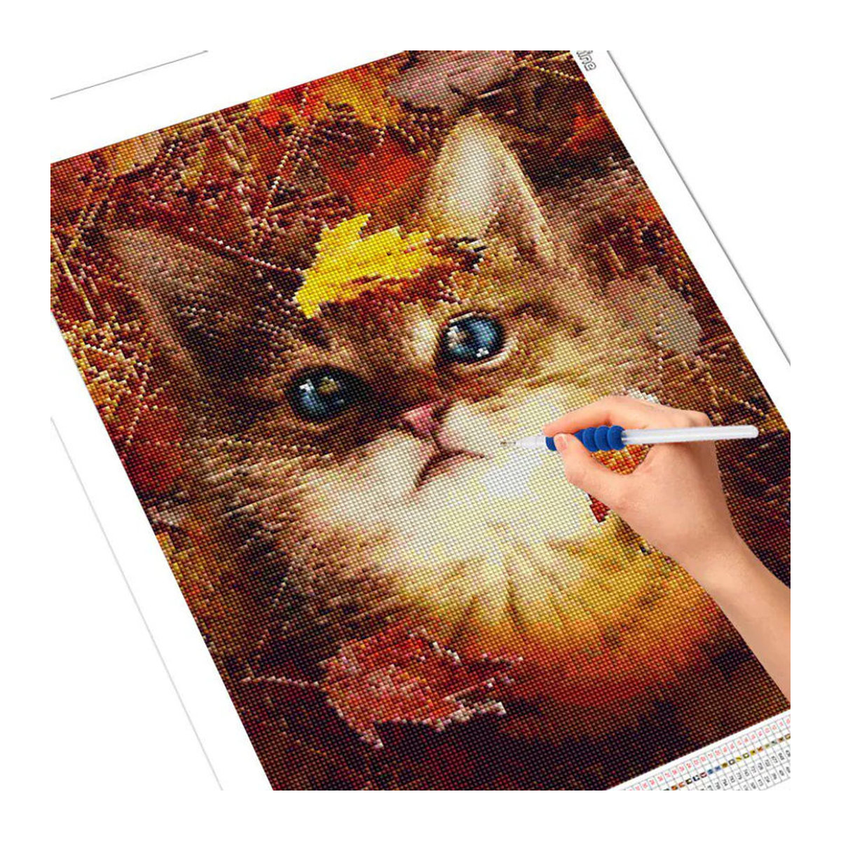 FIYO 5D DIY Diamantmalerei Katze im Herbst-Design, Mehrfarbiger Kreuzstich als Tierprint für die Dekoration, B: 30 cm, H: 20 cm - Bild 2
