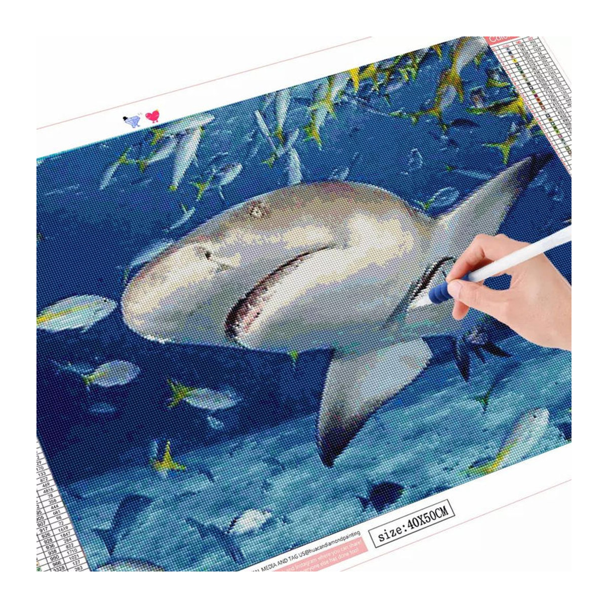 FIYO 5D DIY Diamond Painting Set Hai Motiv in Braun und Blau, Mosaik Kreuzstich Dekoration, B/H: 50 x 70 cm - Bild 2