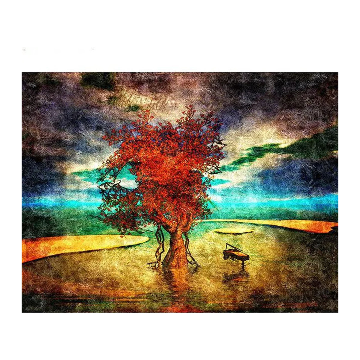 FIYO 5D DIY Diamond Painting Set Landschaft mit Baum und Blumen, Mehrfarbig, B x H: 30 x 20 cm - Bild 1