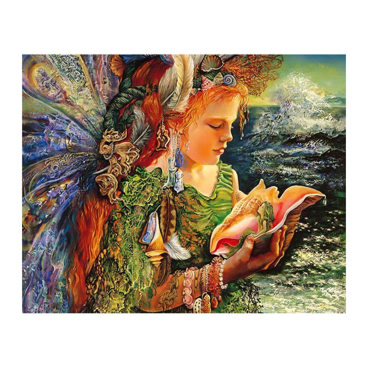 FIYO 5D DIY Diamond Painting Set mit Elfe und Meerjungfrau, Mehrfarbig, B: 30 cm, H: 20 cm - Bild 1