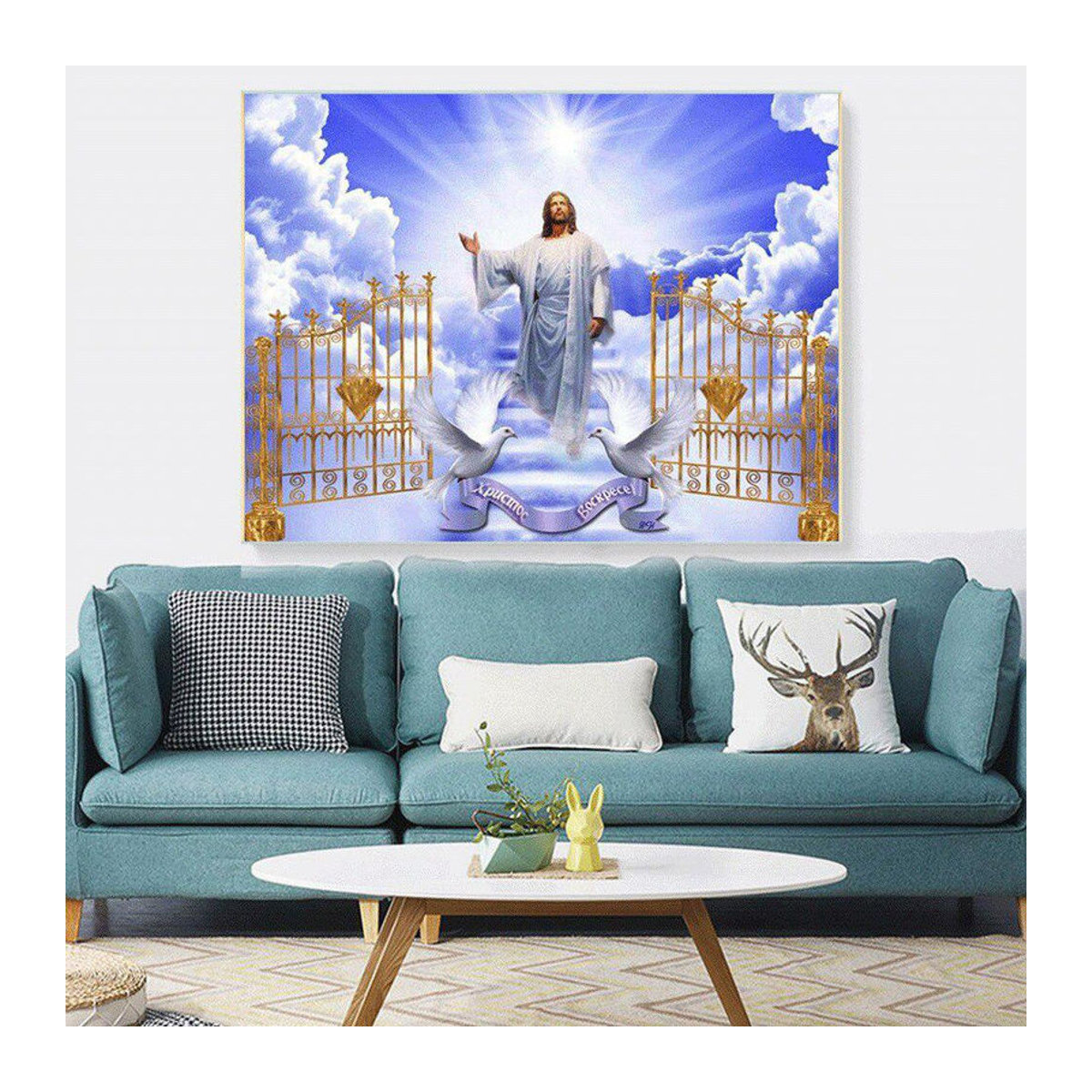 FIYO 5D DIY Diamond Painting Set Motiv Religion Porträt in Blau, Leinwand Querformat, B/H: 30 x 30 cm - Bild 2