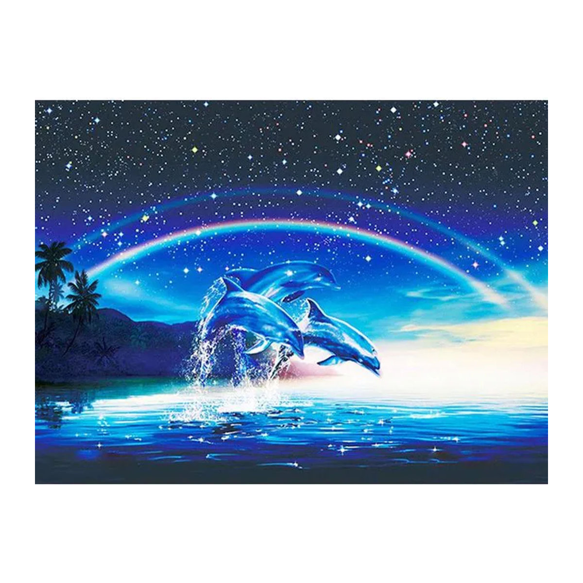 FIYO Diamant-Malerei Cartoon Delphin und Regenbogen als Kreuzstich Diamant Mosaik Set, mehrfarbig, B x H: 20 x 30 cm - Bild 1