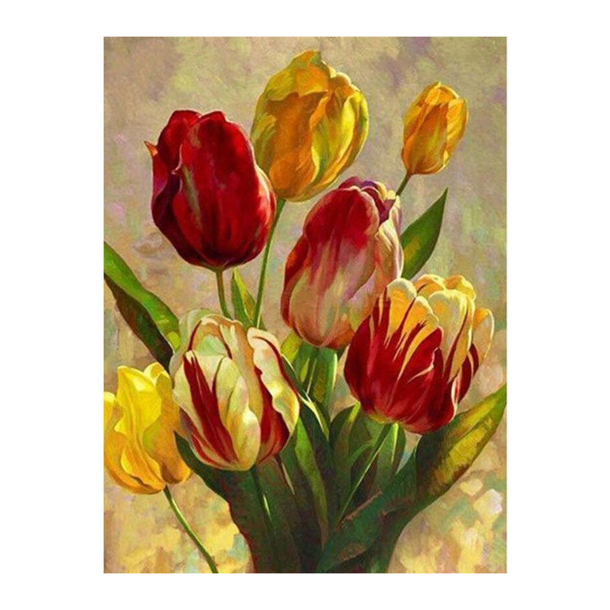 FIYO Diamant-Malerei Rote Tulpen Blume als Kreuzstich-Set mit Strasssteinen, B/H: 40 x 50 cm - Bild 1