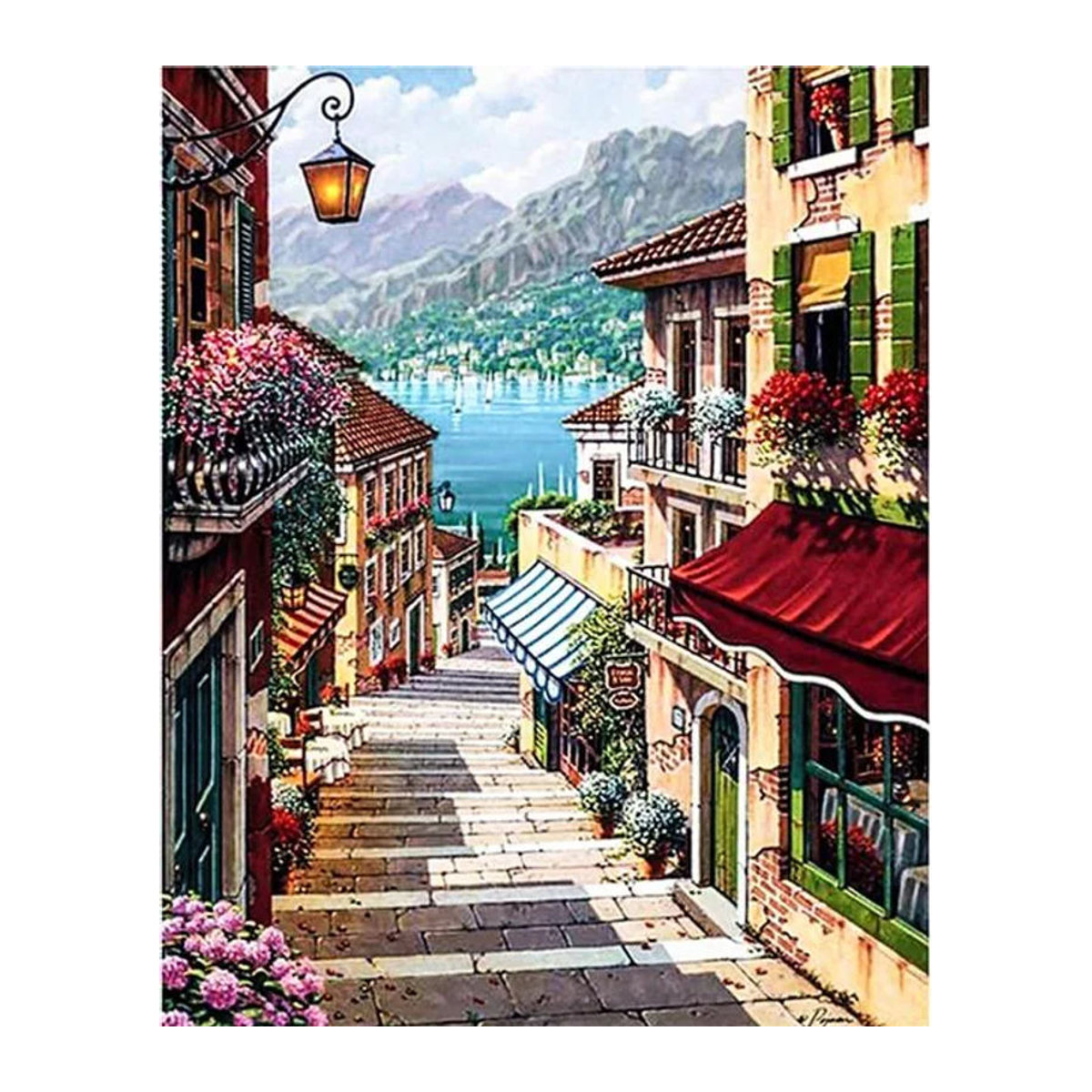 FIYO Diamantmalerei Stadt und Straße als Kreuzstich-Set mit runden Diamanten, mehrfarbig, B/H: 30 x 20 cm - Bild 1