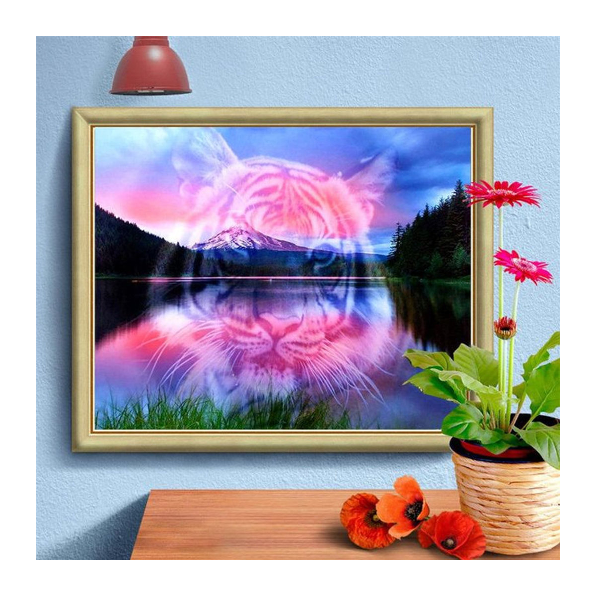 FIYO Diamond Painting 5D Tiger Mosaik Set als DIY Tier Stickerei zur Wanddekoration, mehrfarbig, B: 30 cm, H: 20 cm - Bild 1