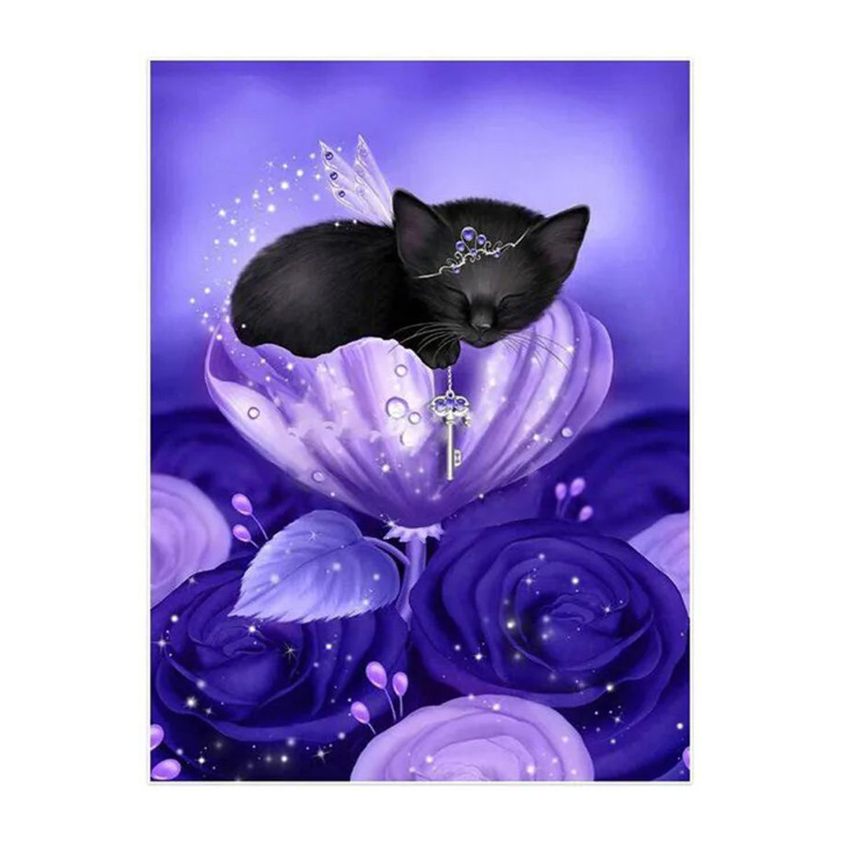 FIYO Diamond Painting DIY Set Kat Motiv in Mehrfarbig und Lila, Rechteckiges Textil-Kunstharz Mozaik Bild, B x H: 30 x 20 cm - Bild 1