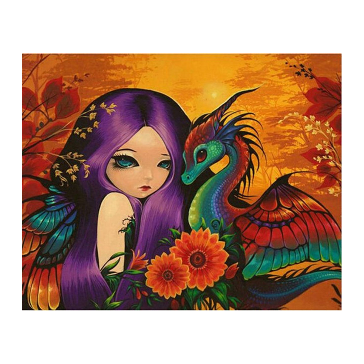 FIYO Diamond Painting DIY Set mit Cartoon-Mädchen und Drache, Mehrfarbiges 5D Diamant-Mosaik zur Wanddekoration, B/H: 20 x 30 cm - Bild 1