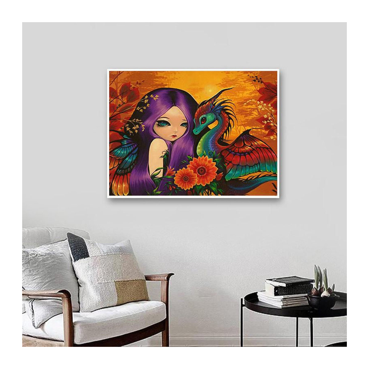 FIYO Diamond Painting DIY Set mit Cartoon-Mädchen und Drache, Mehrfarbiges 5D Diamant-Mosaik zur Wanddekoration, B/H: 20 x 30 cm - Bild 2