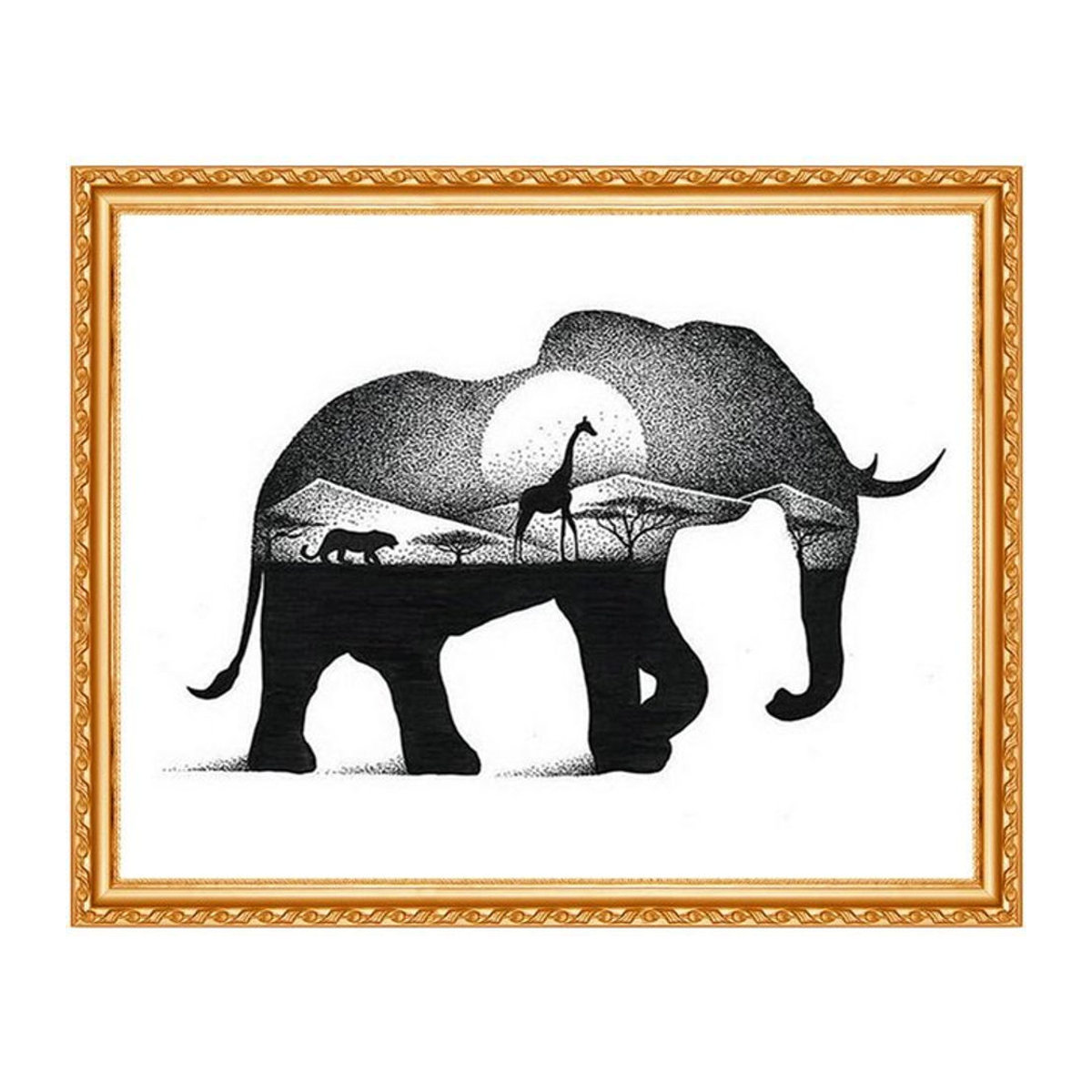 FIYO Diamond Painting Elefant Wanddeko Schwarz B: 30 cm, H: 20 cm - Bild 1