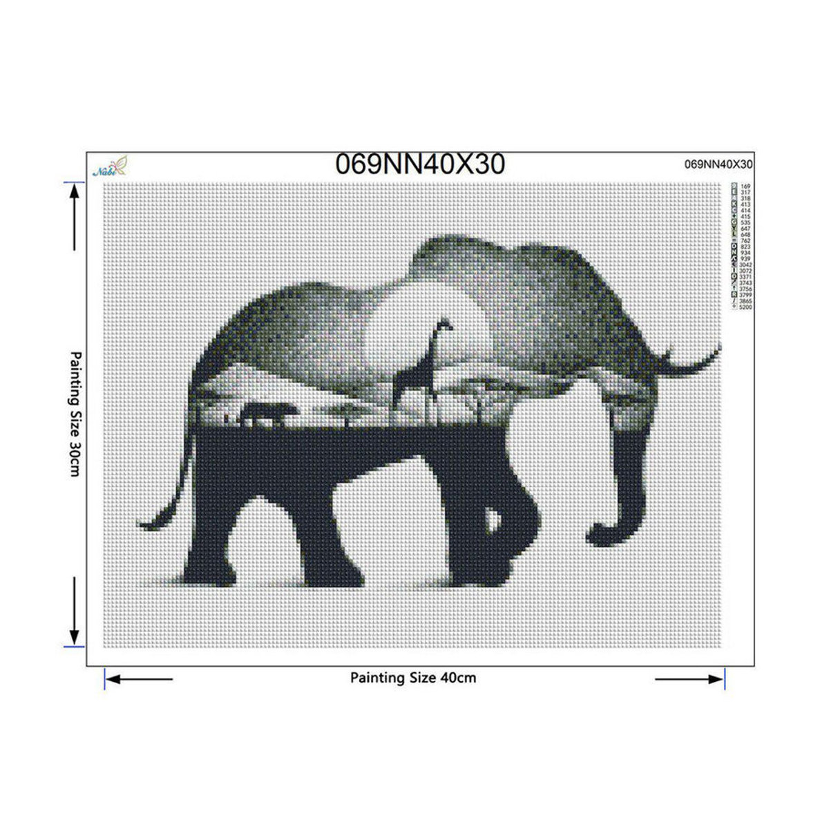 FIYO Diamond Painting Elefant Wanddeko Schwarz B: 30 cm, H: 20 cm - Bild 2