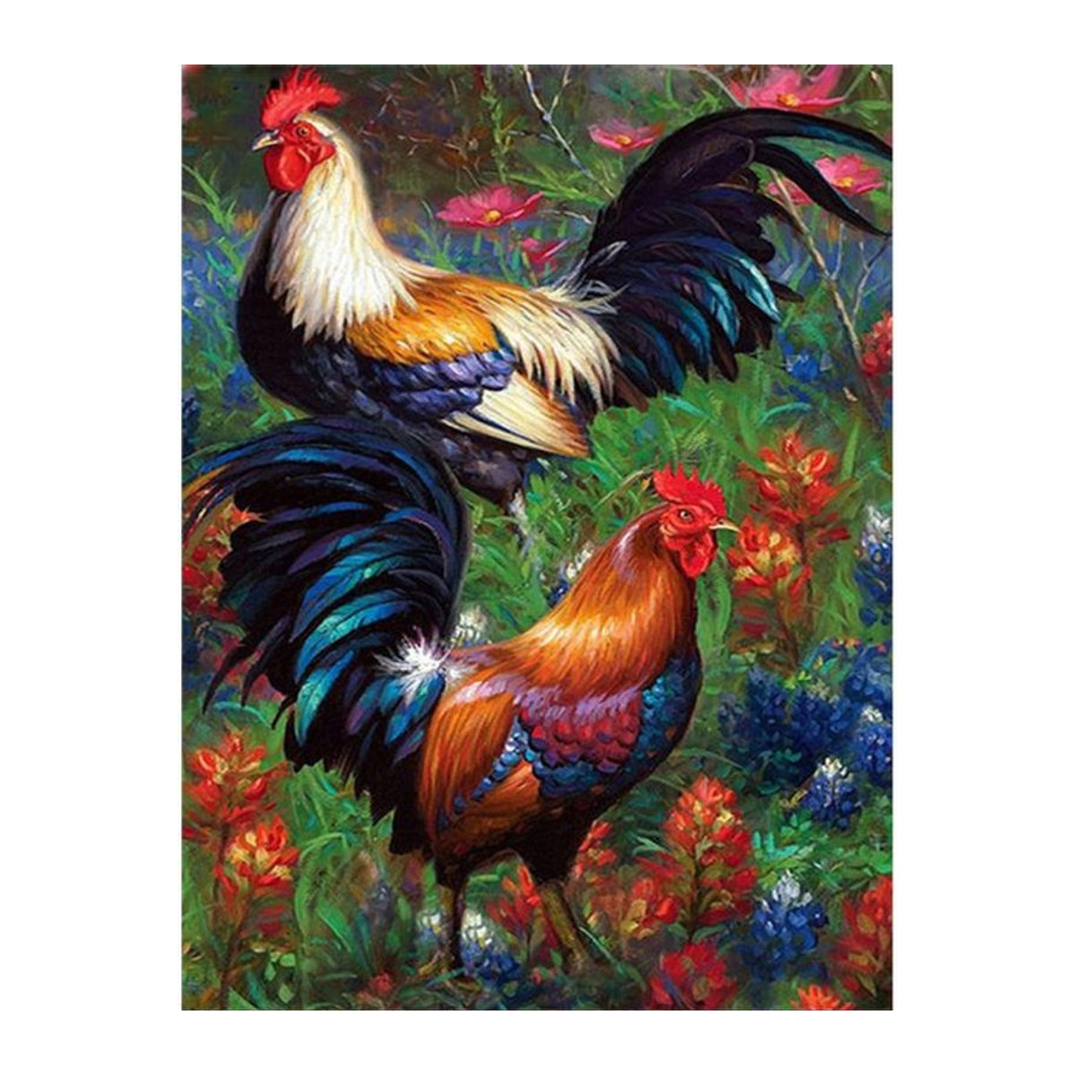 FIYO Diamond Painting Hahn Motiv als 5D Mosaik-Tierstickerei mit Blumen in Mehrfarbig, B x H: 20 x 30 cm - Bild 1