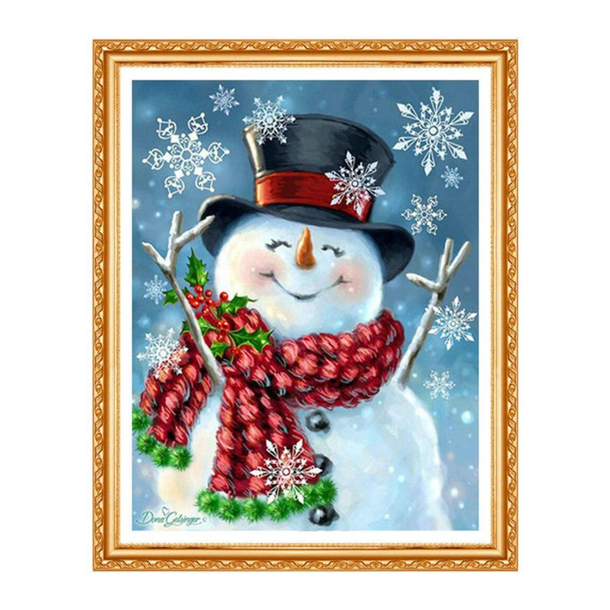 FIYO Diamond Painting Schneemann als Stickmotiv mit runden Kunstharz-Steinen, mehrfarbig, B/H: 30 x 20 cm - Bild 1