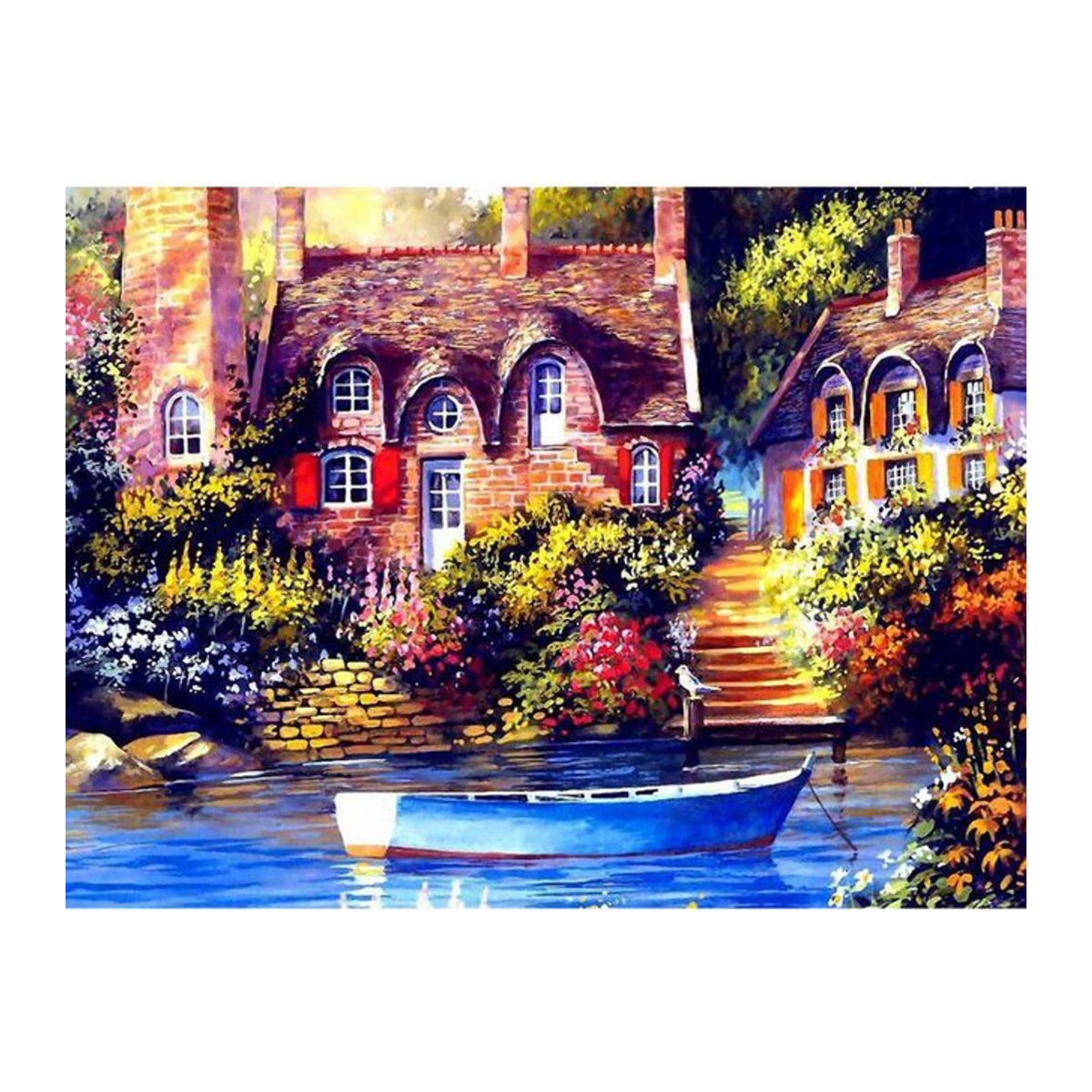 FIYO Diamond Painting Set 5D DIY mit runden Strasssteinen und Mosaik Motiv altes Schloss, mehrfarbig, B x H: 30 x 20 cm - Bild 1