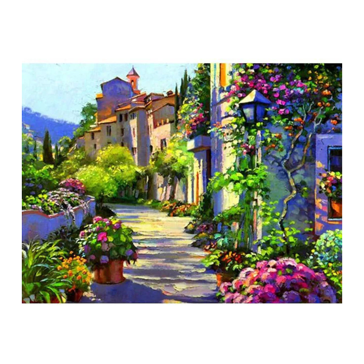 FIYO Diamond Painting Set 5D mit Stadt- und Blumenmotiv, Mosaik-Stickerei in Mehrfarbig, B/H: 30 x 20 cm - Bild 1