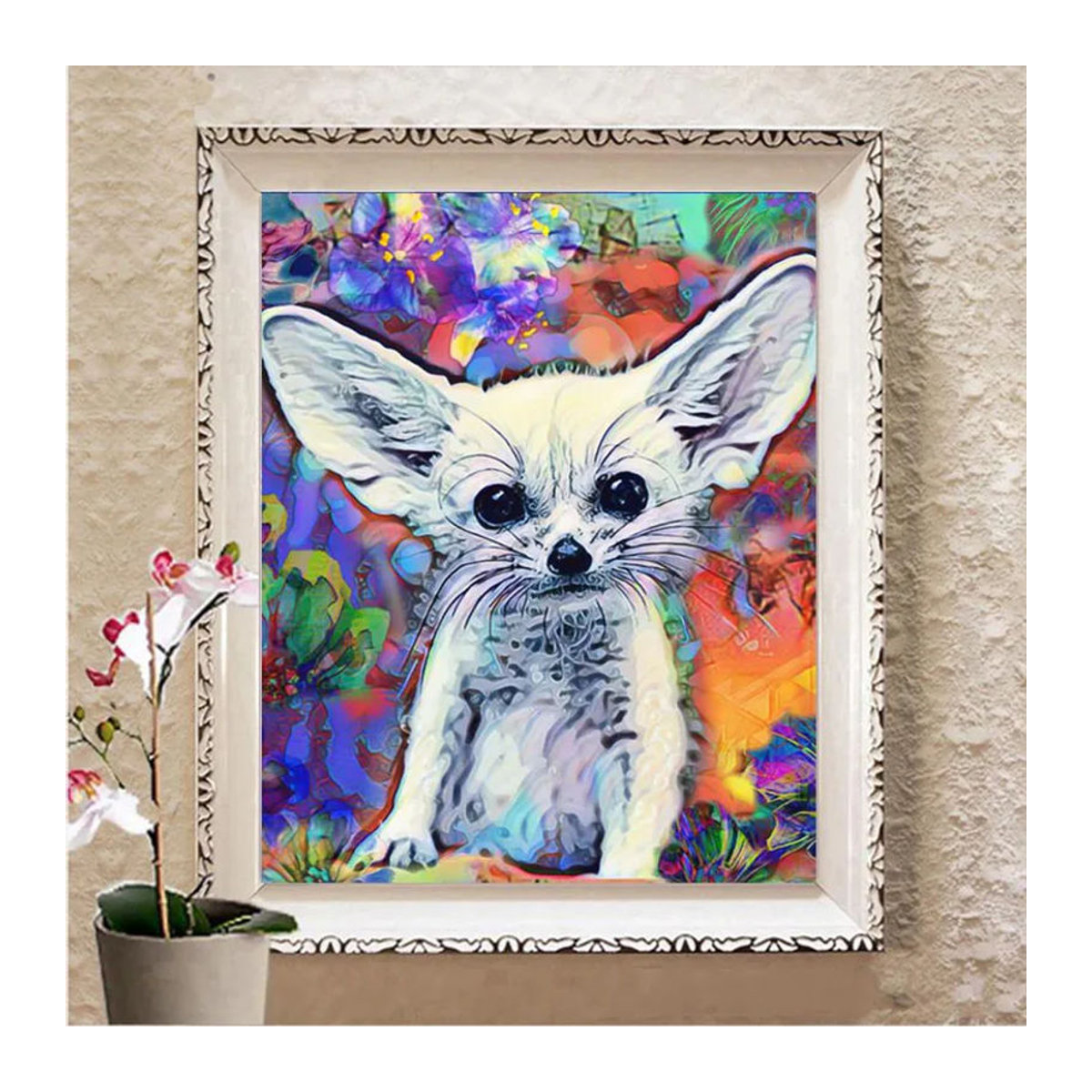 FIYO Diamond Painting Set Bohemian Maus im Querformat, Weiß und Mehrfarbig, Wanddeko mit Tierprint, Breite: 30 cm, Höhe: 20 cm - Bild 1