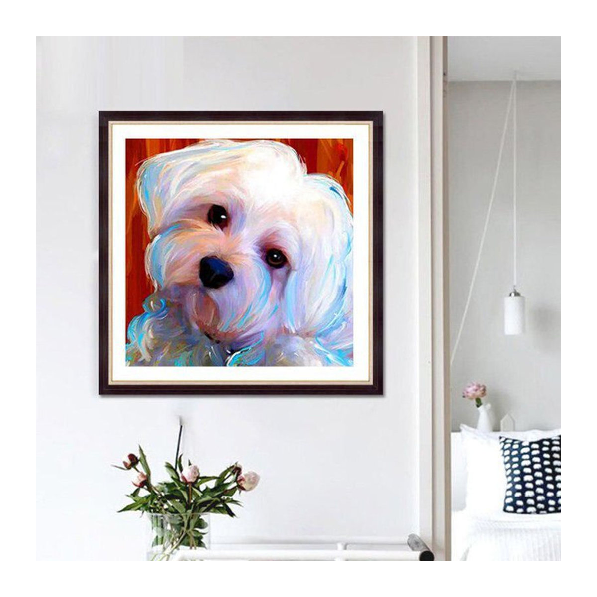FIYO Diamond Painting Set Chien Blanc Weiß mit Tierprint als moderne Wanddekoration, B/H: 30 x 30 cm - Bild 1