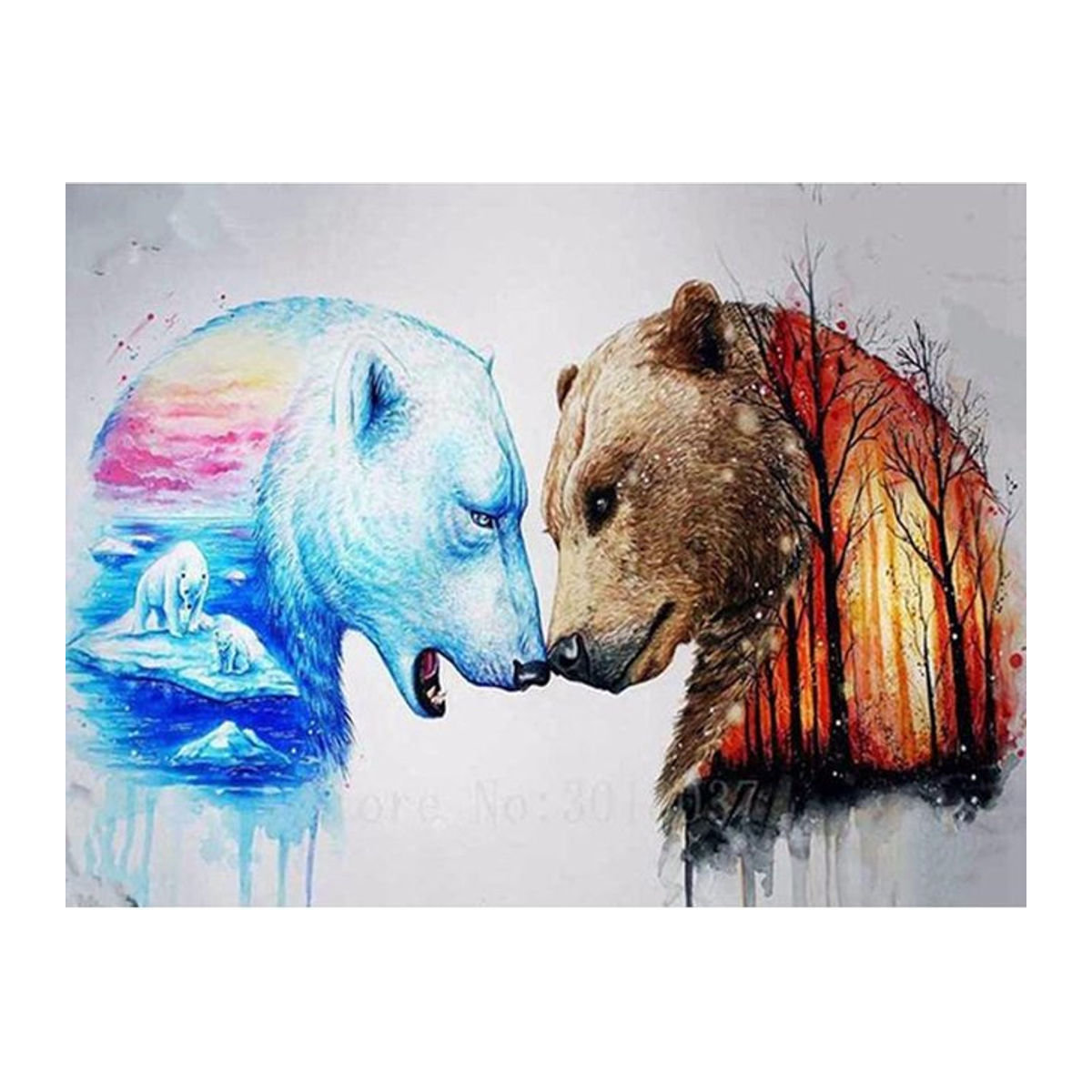 FIYO Diamond Painting Set Eisbär und Waldbär Tier-Konfrontation, Mehrfarbige Mosaik-Stickerei zur Wanddekoration, B/H: 30 x 20 cm - Bild 1