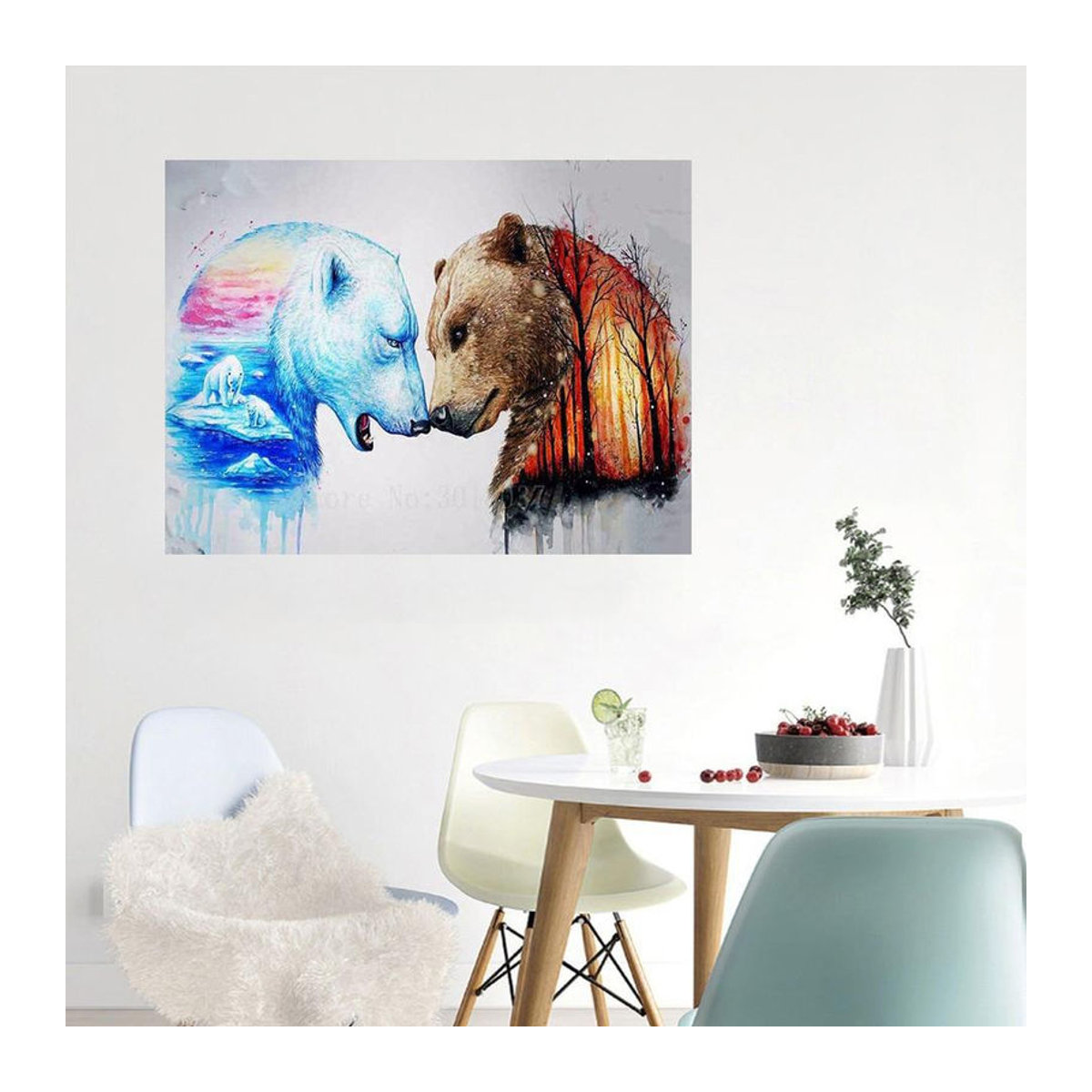 FIYO Diamond Painting Set Eisbär und Waldbär Tier-Konfrontation, Mehrfarbige Mosaik-Stickerei zur Wanddekoration, B/H: 30 x 20 cm - Bild 2