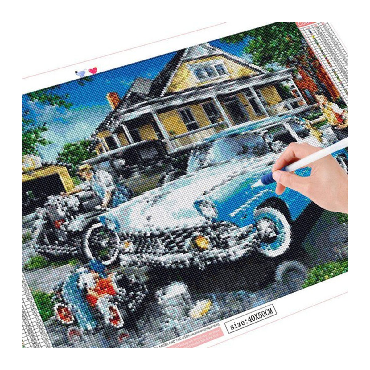 FIYO Diamond Painting Set Landschaft mit Auto, quadratische Stickerei aus Kunststoff, mehrfarbig, B/H: 30 x 20 cm - Bild 1