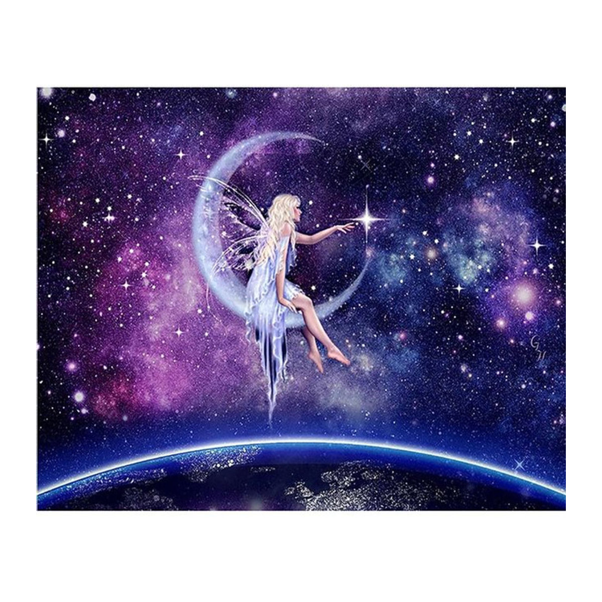 FIYO Diamond Painting Set Mädchen auf dem Mond, 5D DIY Kreuzstich Stickerei in Lila, B/H: 20 x 30 cm - Bild 1